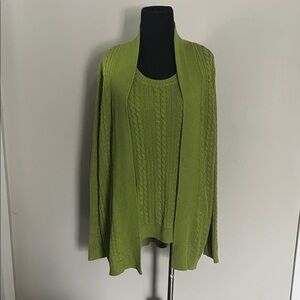 Chico's 2 piece Lime Green Cardigan Sweater and matching sleeveless shirt